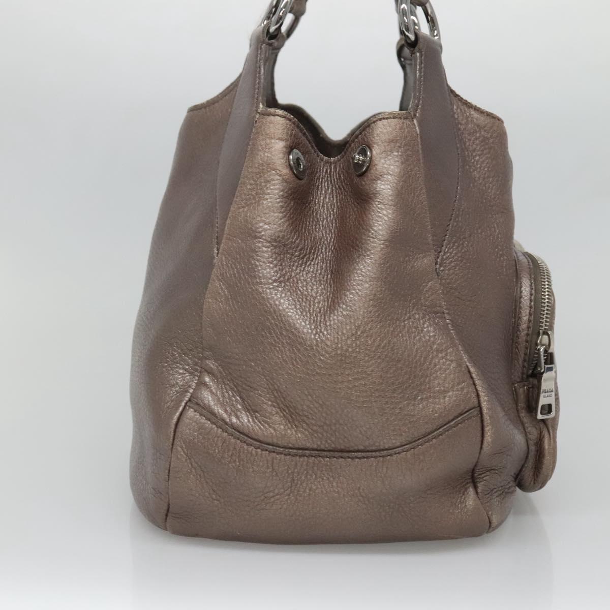 PRADA Tote Bag Leather Silver Auth ep9220