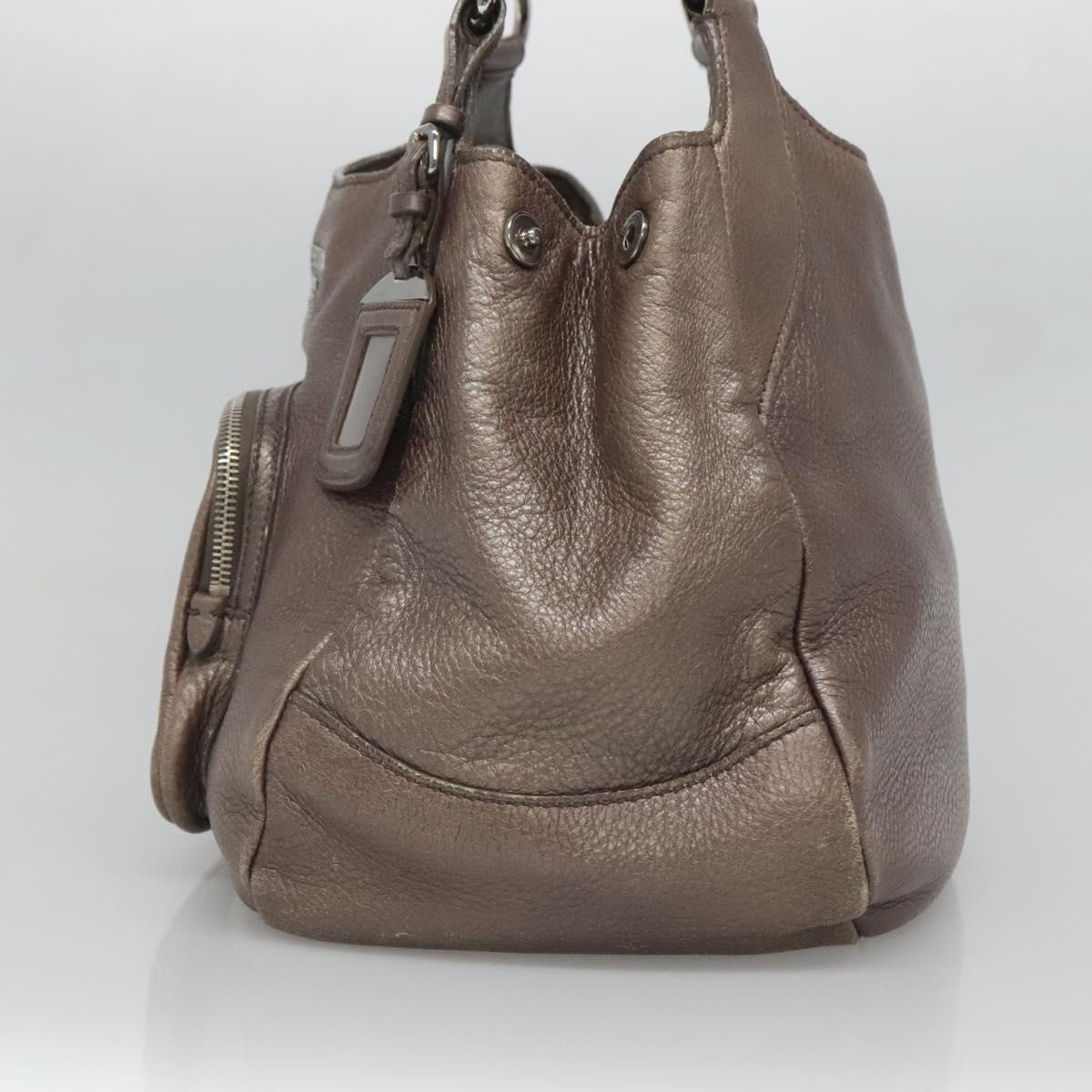 PRADA Tote Bag Leather Silver Auth ep9220