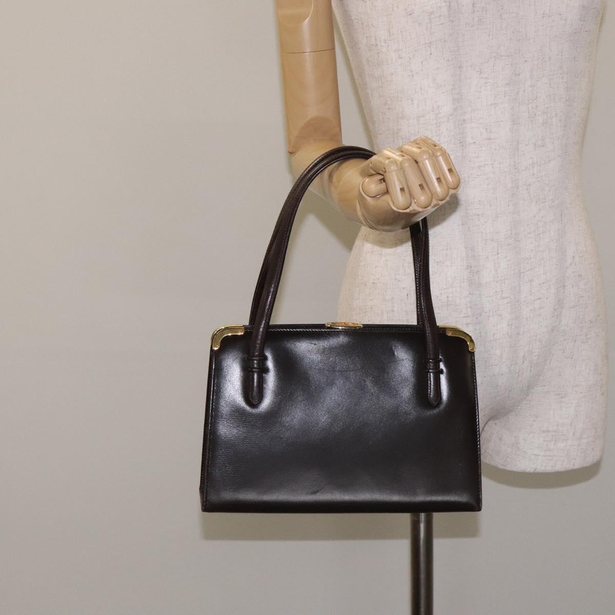 GUCCI Hand Bag Leather Brown Gold Auth ep9221