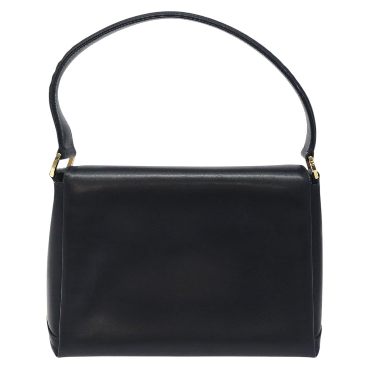 GUCCI Hand Bag Leather Navy Gold Auth ep9224