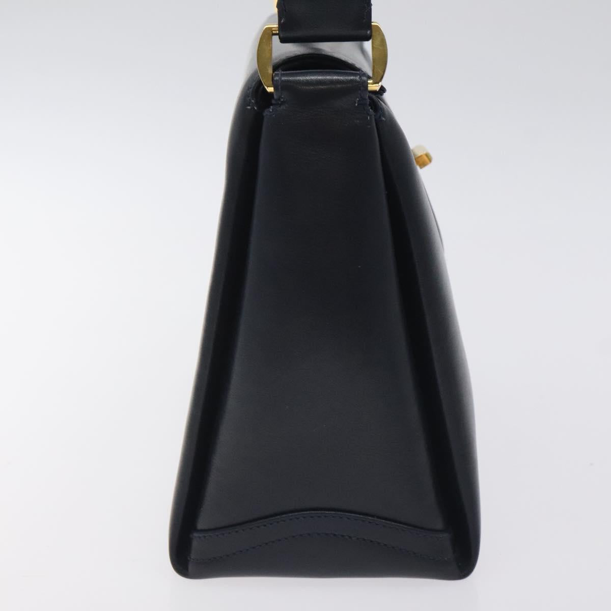GUCCI Hand Bag Leather Navy Gold Auth ep9224