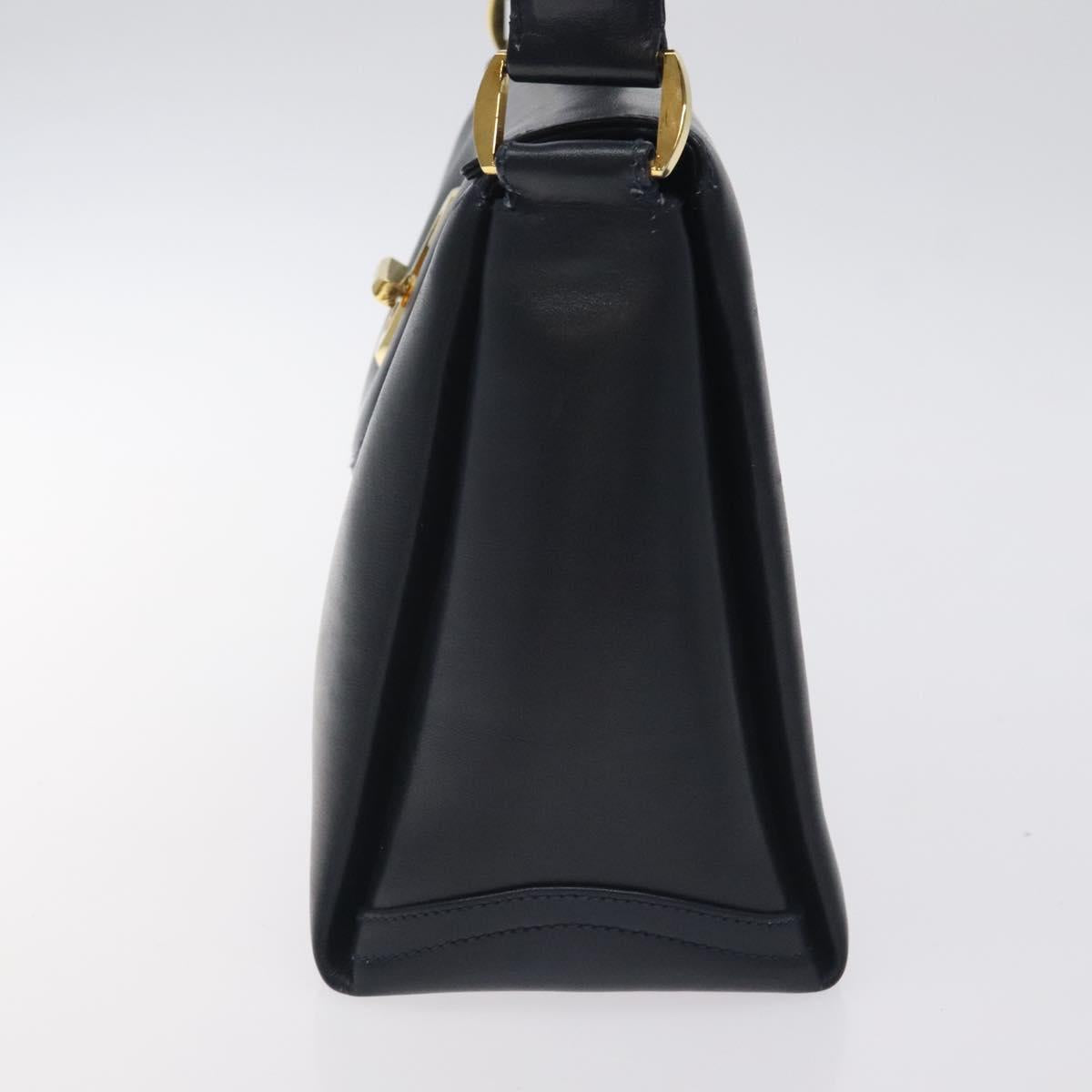 GUCCI Hand Bag Leather Navy Gold Auth ep9224