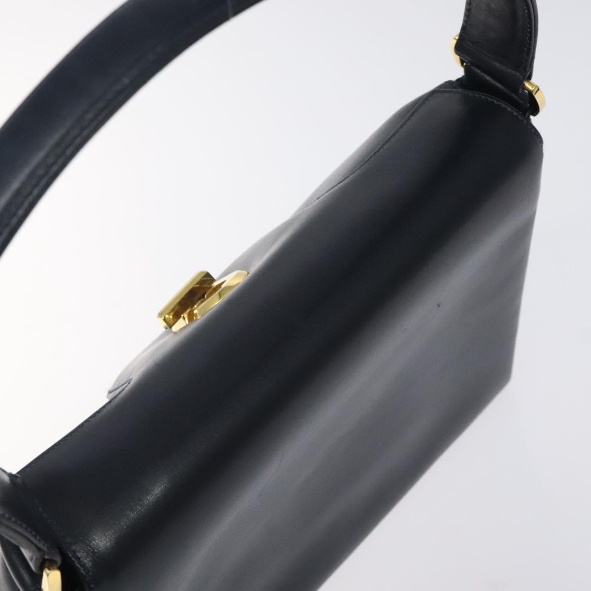 GUCCI Hand Bag Leather Navy Gold Auth ep9224
