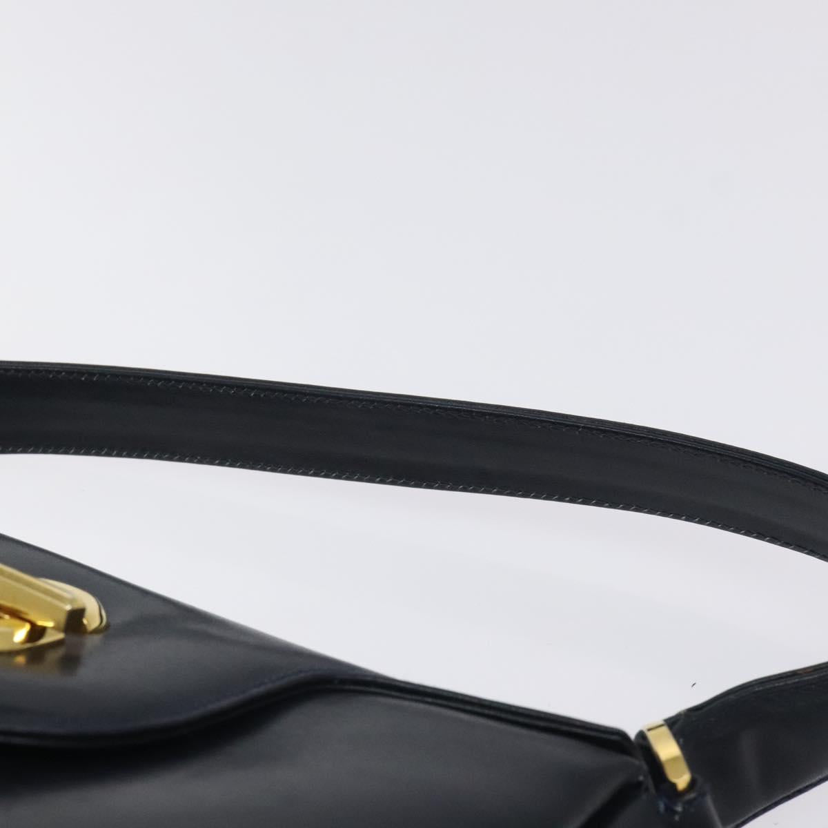 GUCCI Hand Bag Leather Navy Gold Auth ep9224