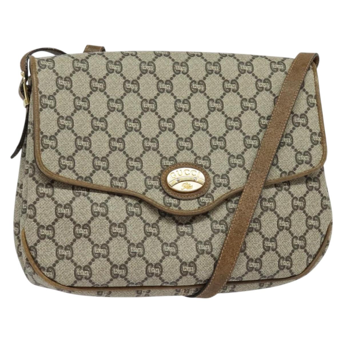 GUCCI GG Plus Supreme Shoulder Bag PVC Beige Gold Auth ep9232