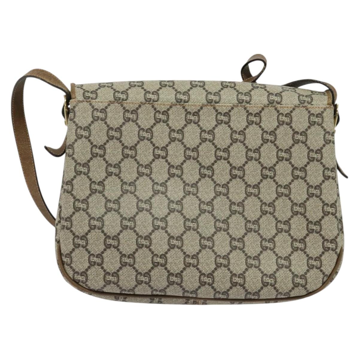 GUCCI GG Plus Supreme Shoulder Bag PVC Beige Gold Auth ep9232