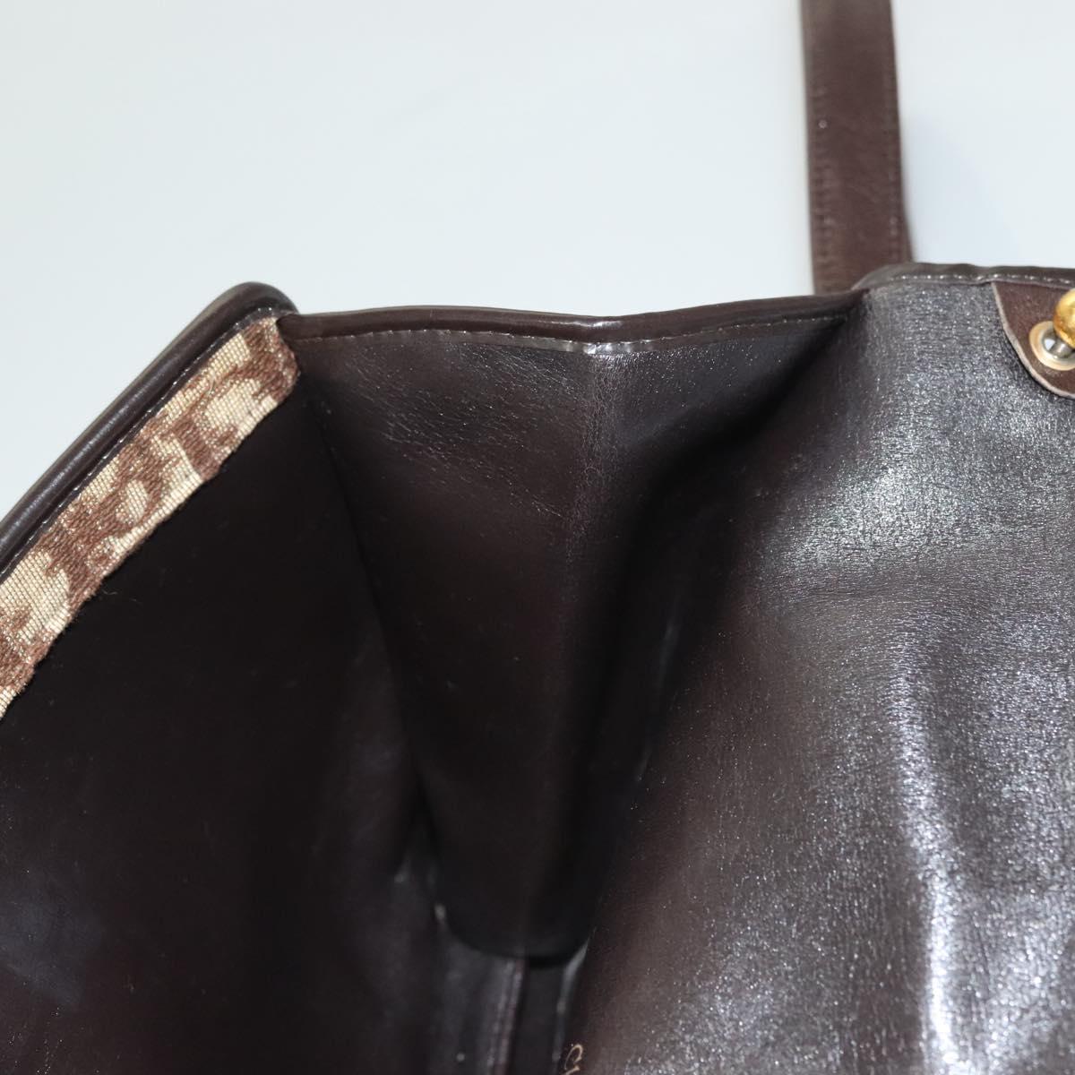 Christian Dior Trotter Canvas Shoulder Bag Brown Gold Auth ep9243