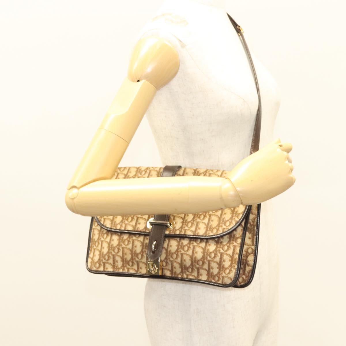 Christian Dior Trotter Canvas Shoulder Bag Brown Gold Auth ep9243