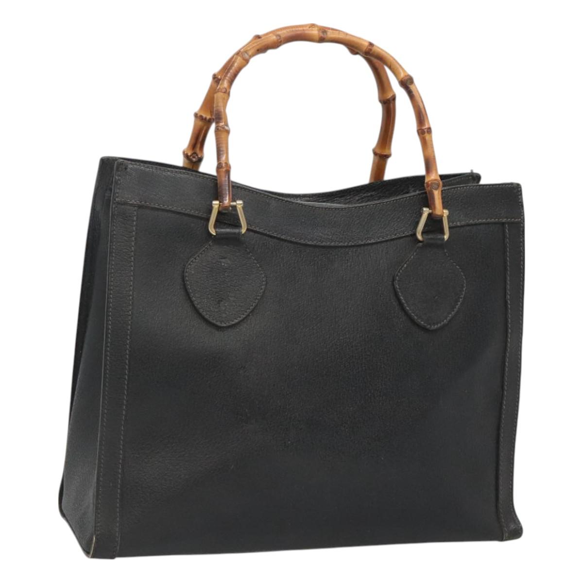 GUCCI Bamboo Hand Bag Leather Black Gold 002 1186 0260 Auth ep9257