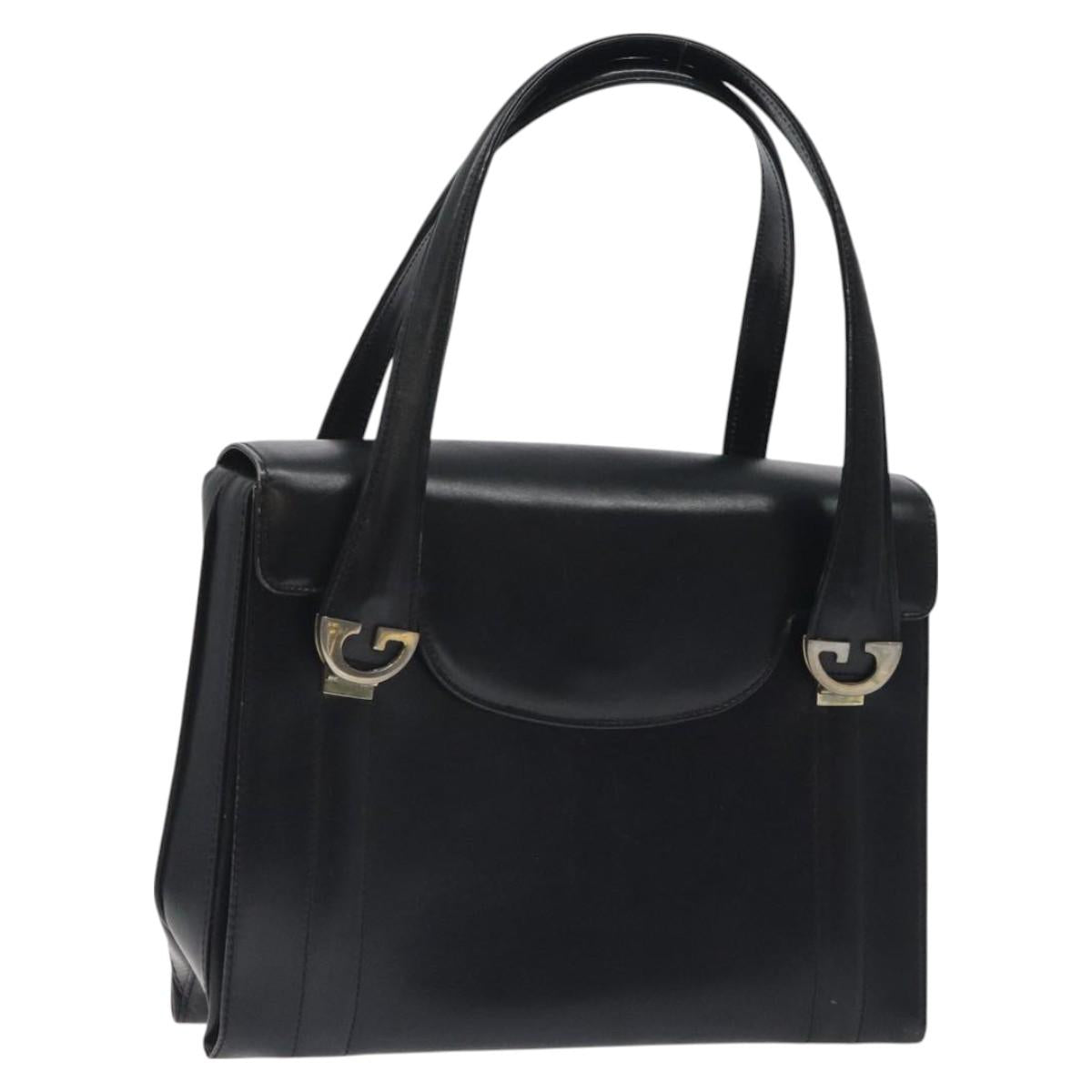 GUCCI Hand Bag Leather Black Gold Auth ep9297