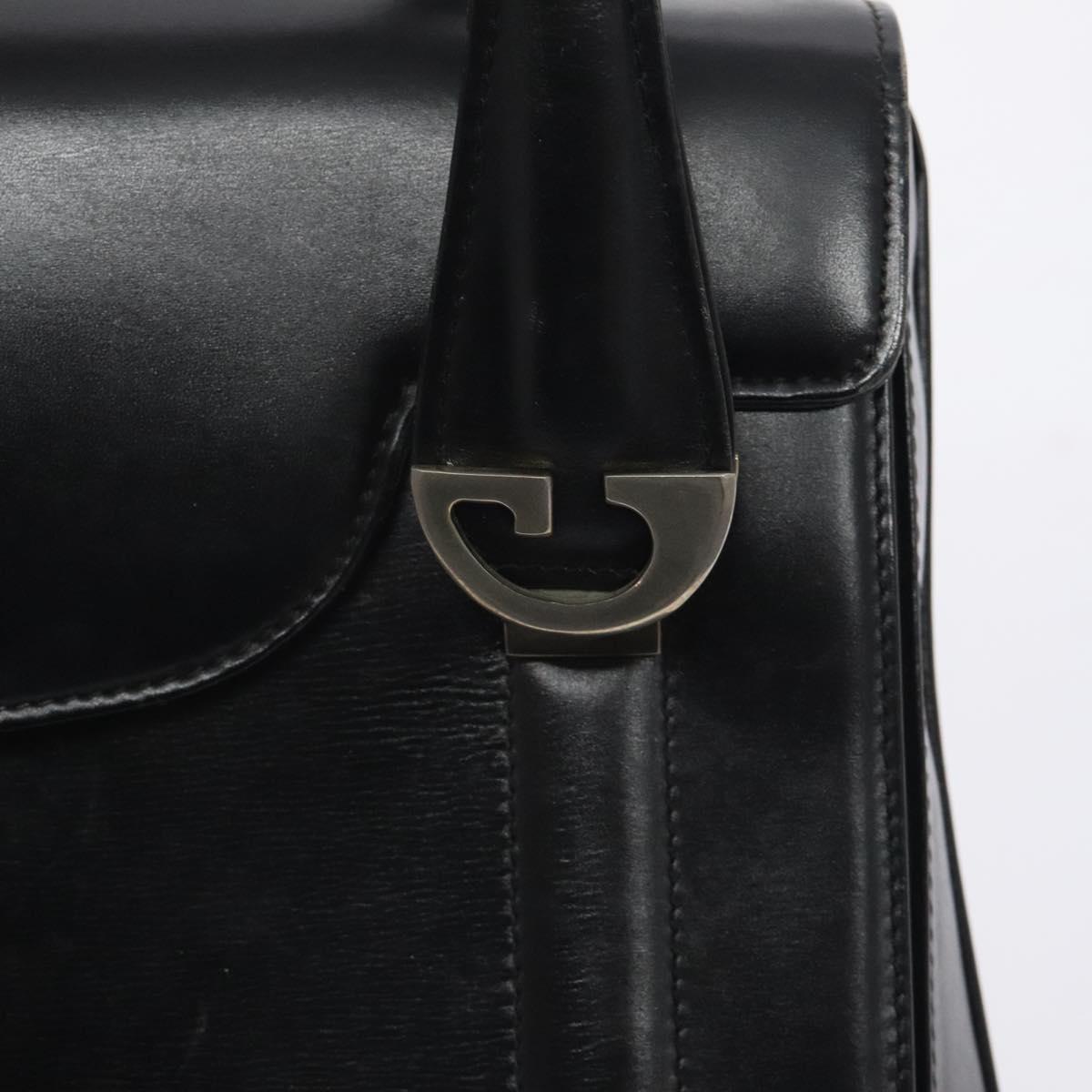 GUCCI Hand Bag Leather Black Gold Auth ep9297