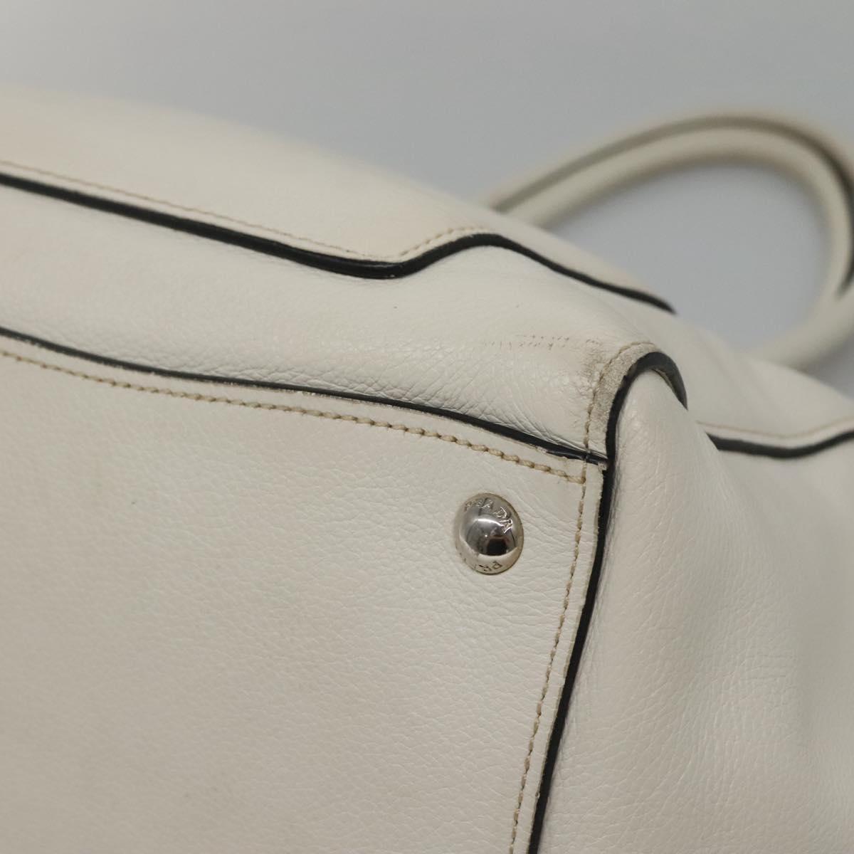 PRADA Tote Bag Leather White Silver Auth ep9305