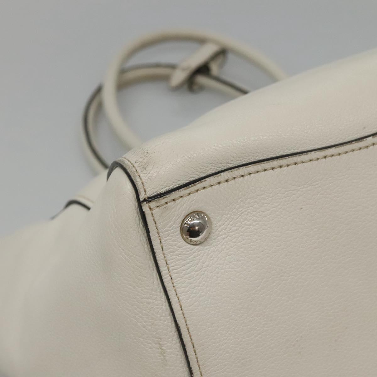 PRADA Tote Bag Leather White Silver Auth ep9305