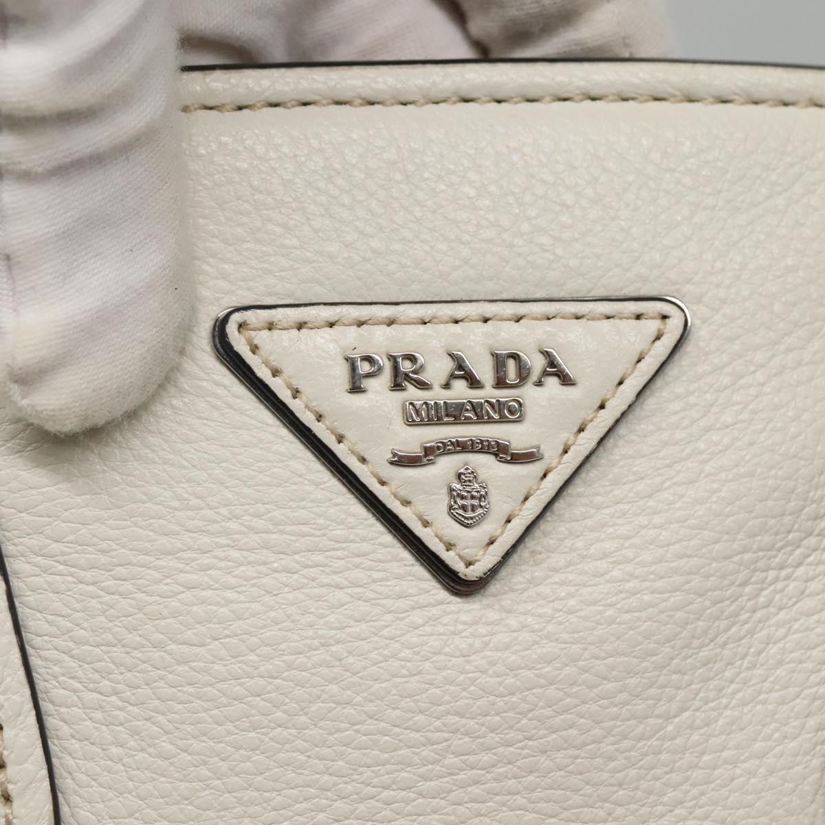 PRADA Tote Bag Leather White Silver Auth ep9305