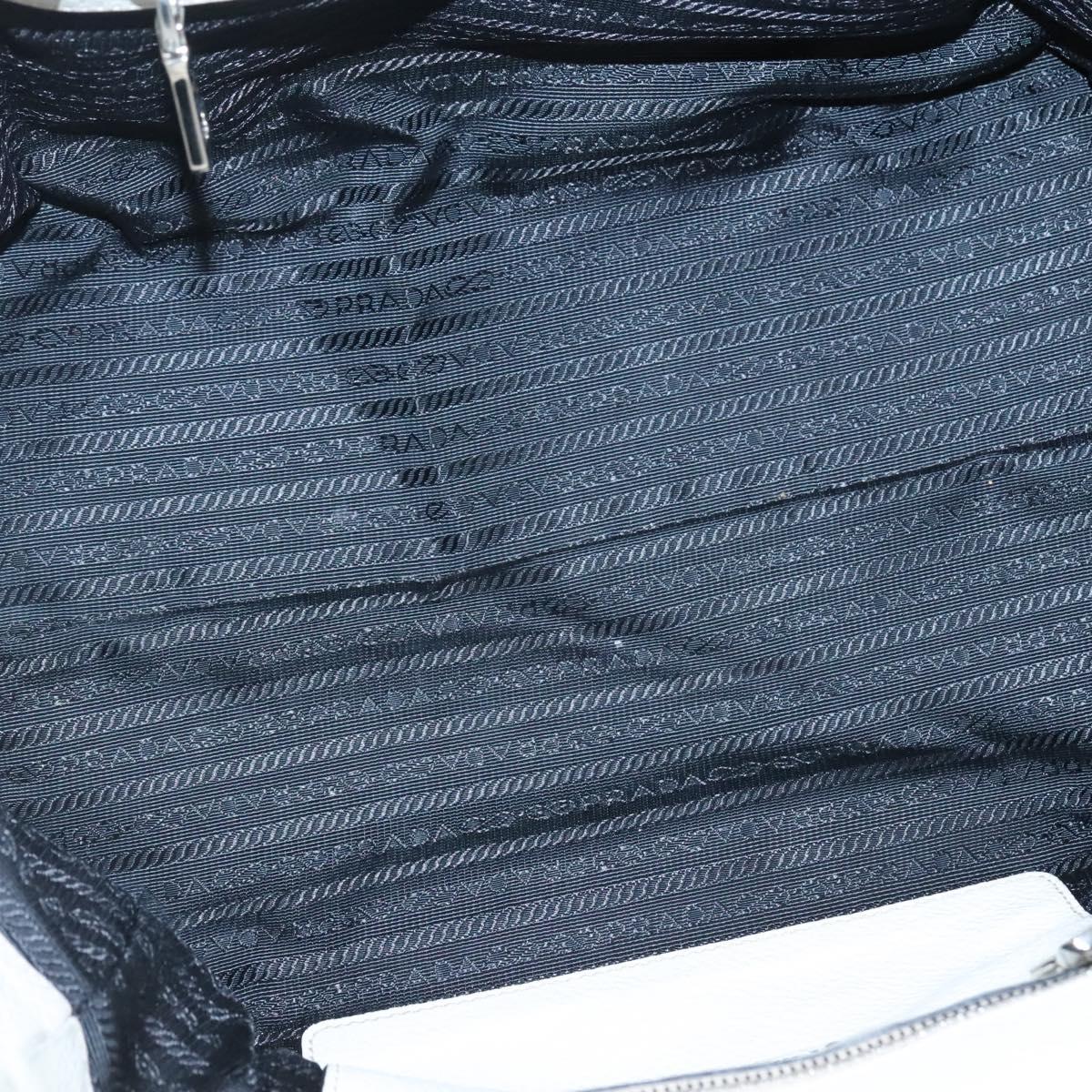 PRADA Tote Bag Leather White Silver Auth ep9305