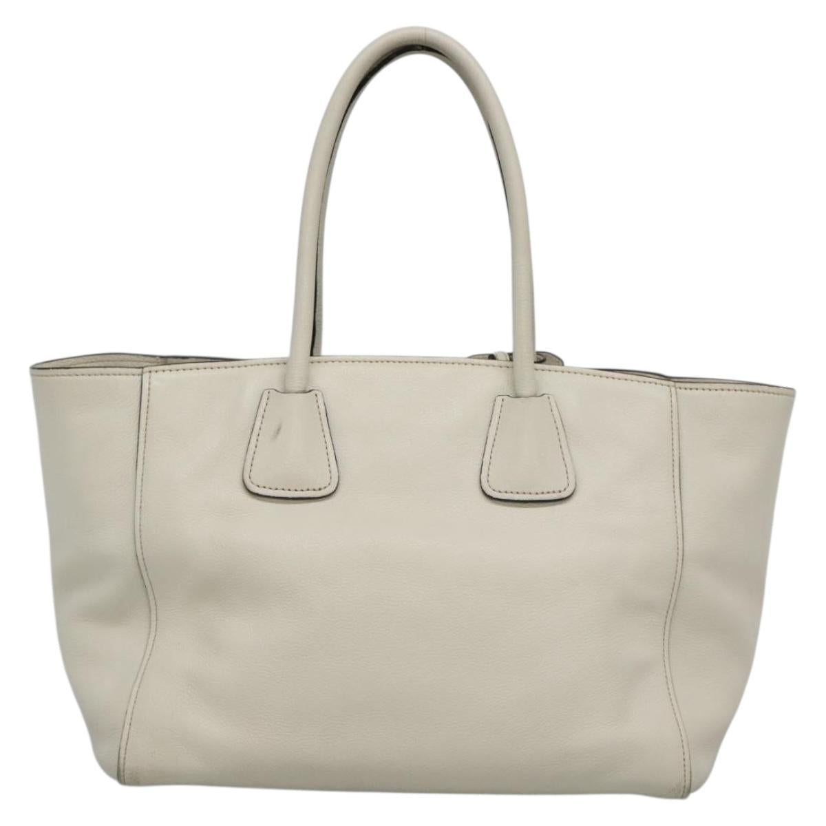 PRADA Tote Bag Leather White Silver Auth ep9305
