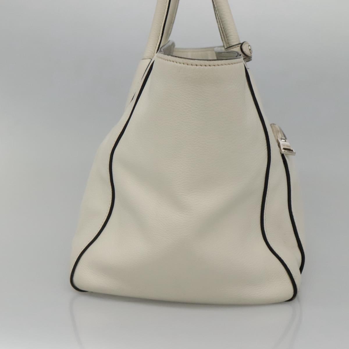 PRADA Tote Bag Leather White Silver Auth ep9305
