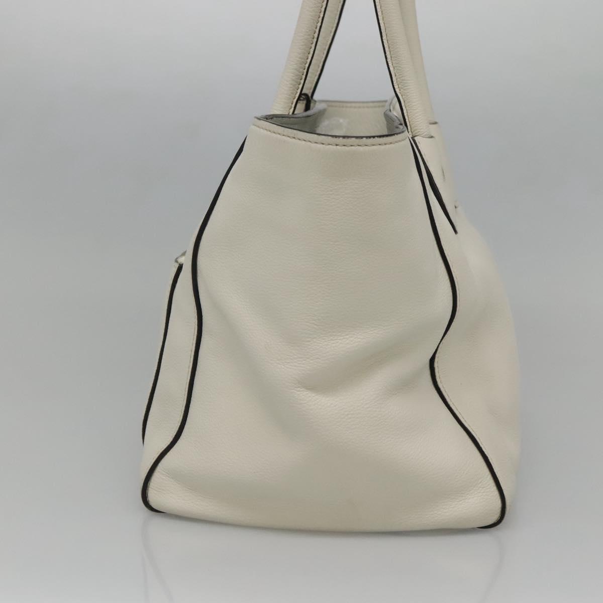 PRADA Tote Bag Leather White Silver Auth ep9305