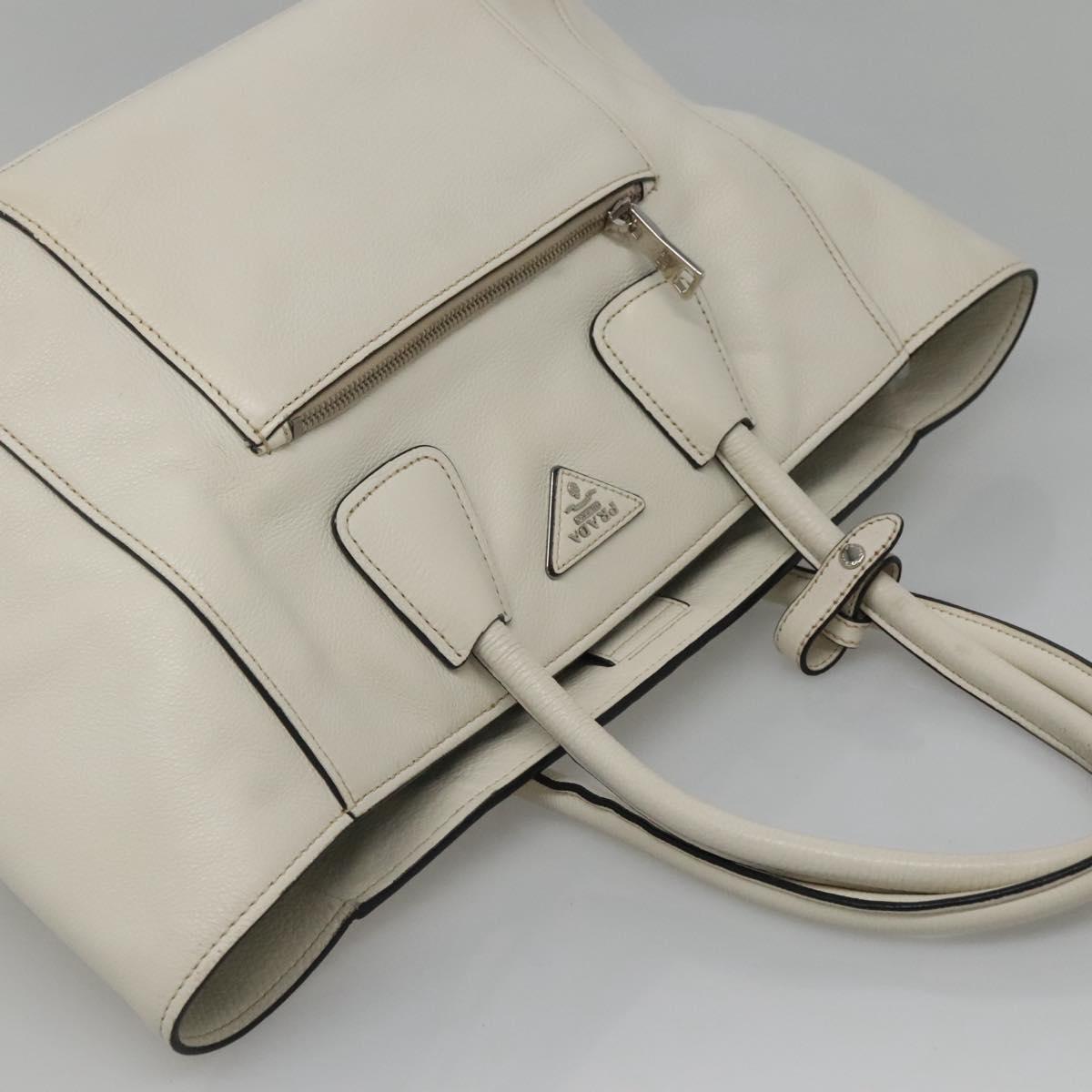 PRADA Tote Bag Leather White Silver Auth ep9305