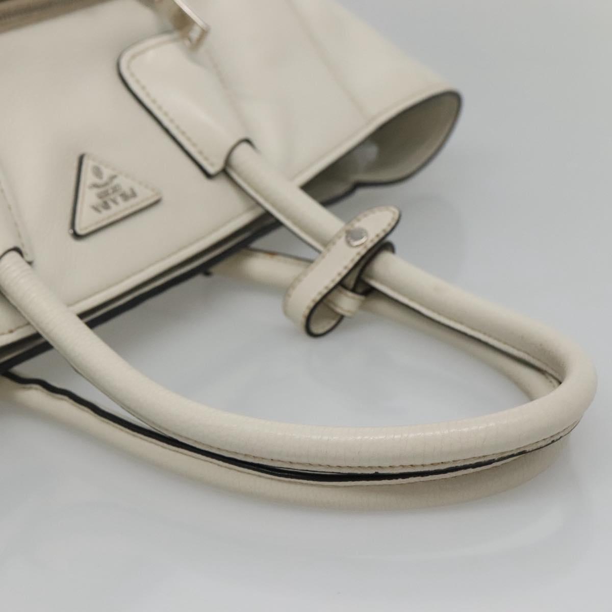 PRADA Tote Bag Leather White Silver Auth ep9305