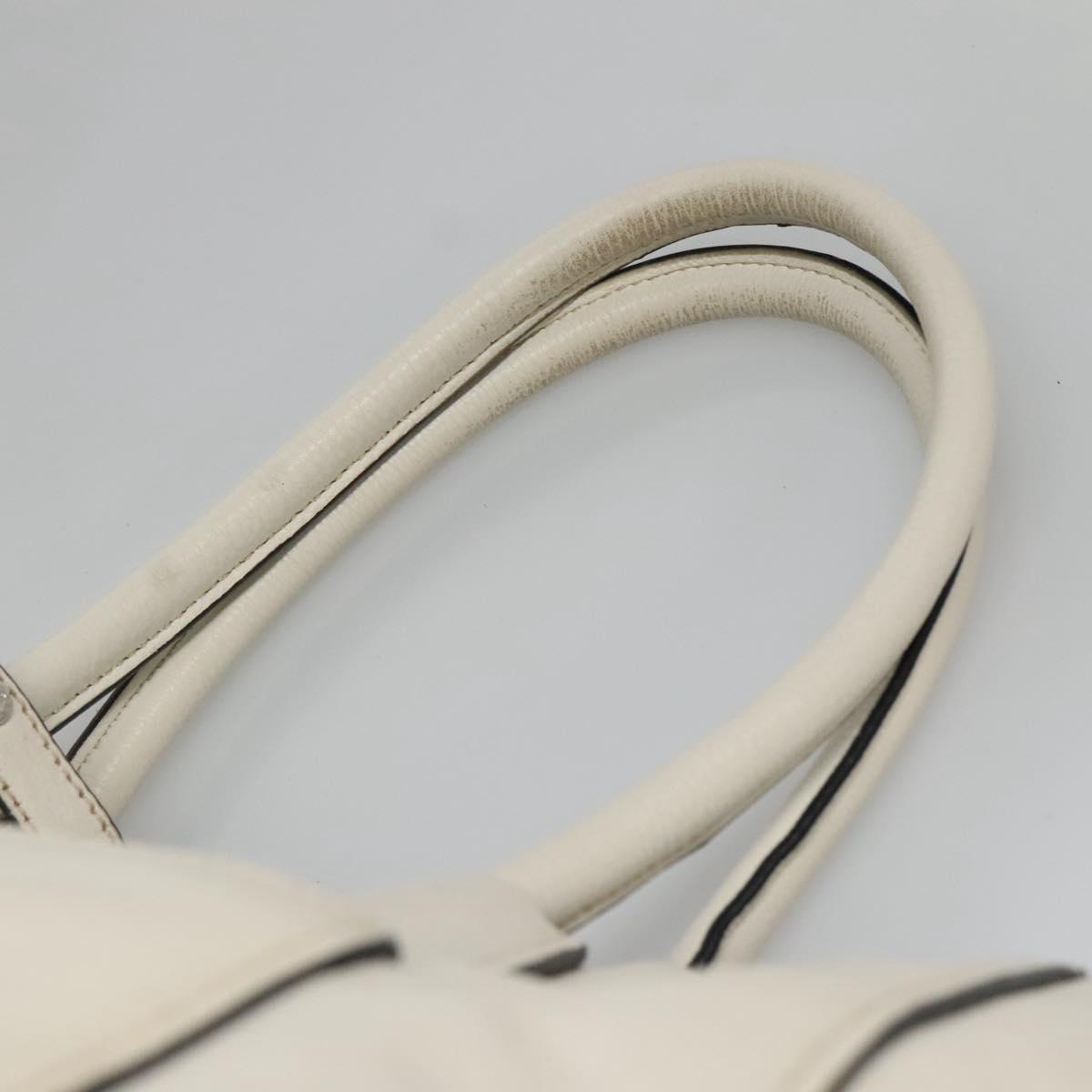 PRADA Tote Bag Leather White Silver Auth ep9305