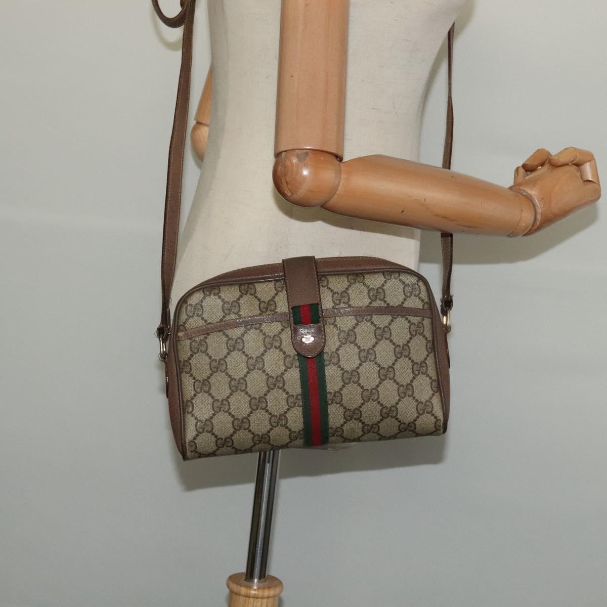 GUCCI GG Supreme Web Sherry Line Shoulder Bag PVC Beige 116 02 055 Auth ep9348