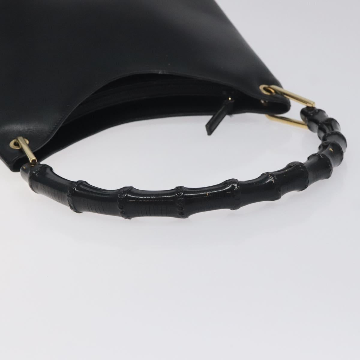 GUCCI Bamboo Hand Bag Leather Black Gold 001 3008 Auth ep9351