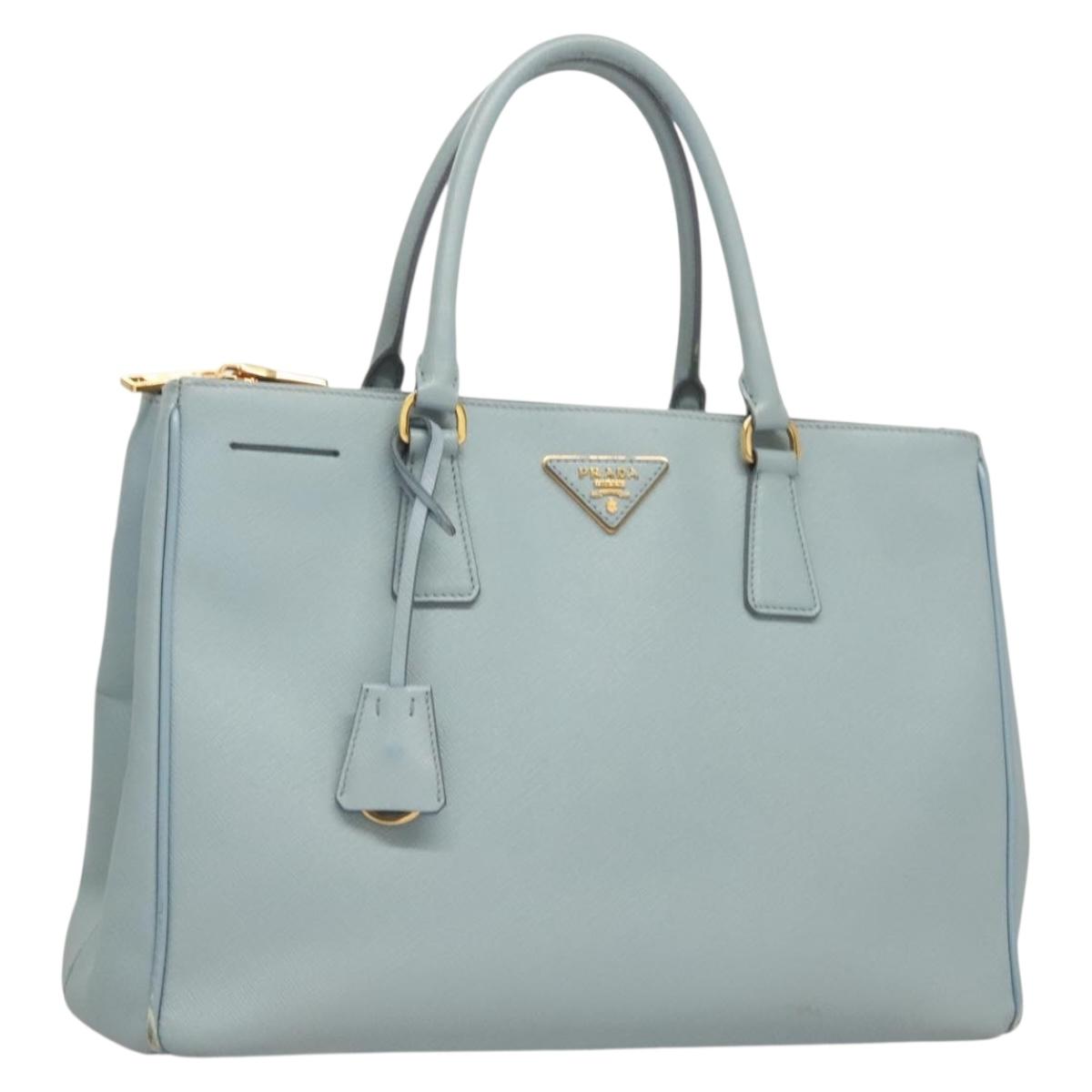 PRADA Galleria Hand Bag Safiano leather Light Blue Gold Auth ep9361