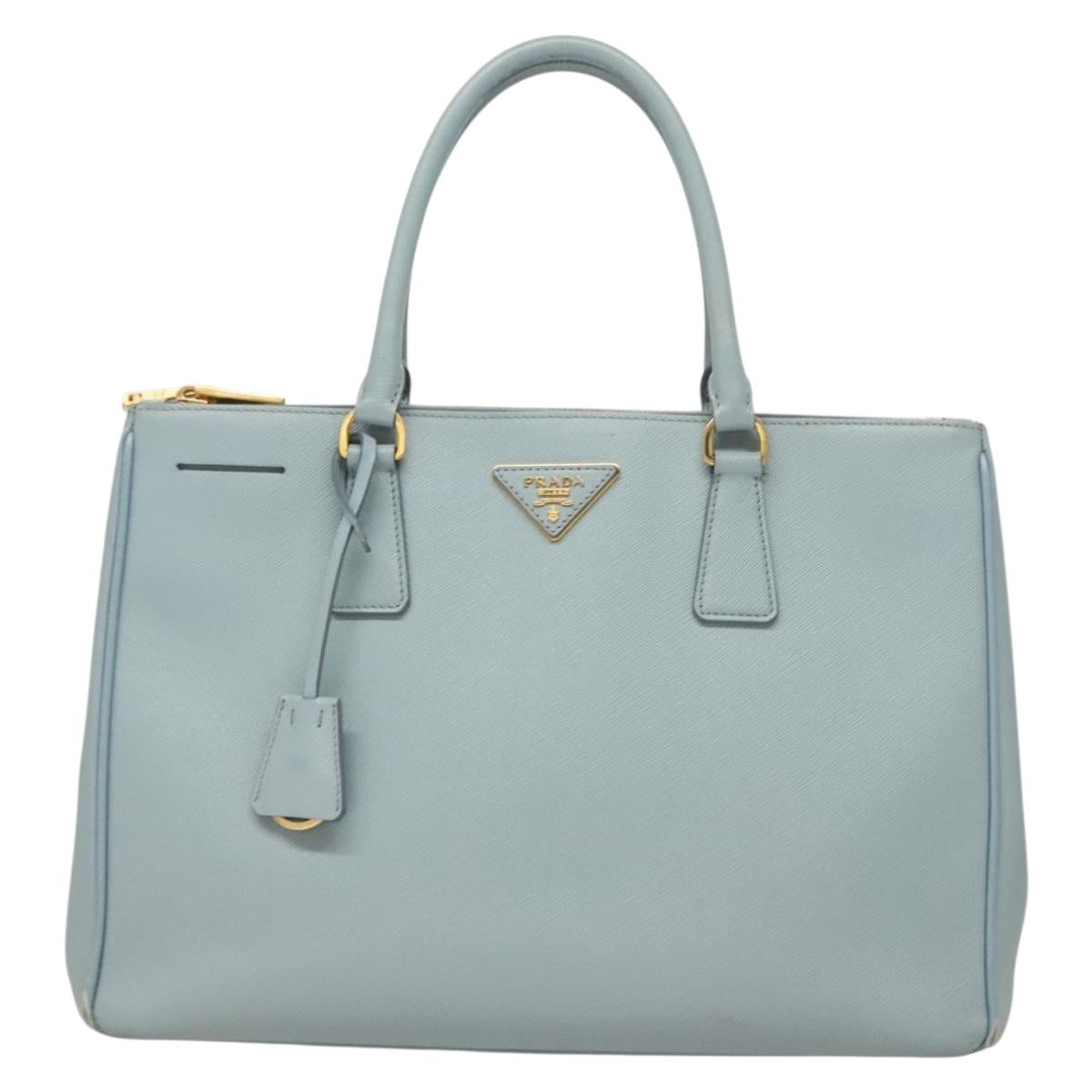 PRADA Galleria Hand Bag Safiano leather Light Blue Gold Auth ep9361