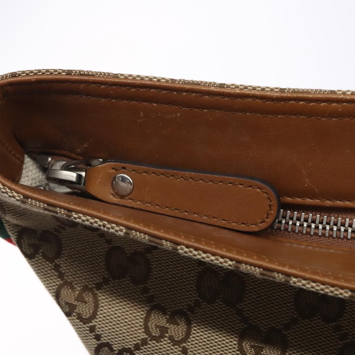 GUCCI GG Canvas Web Sherry Line Shoulder Bag Beige Silver 308930 Auth ep9380