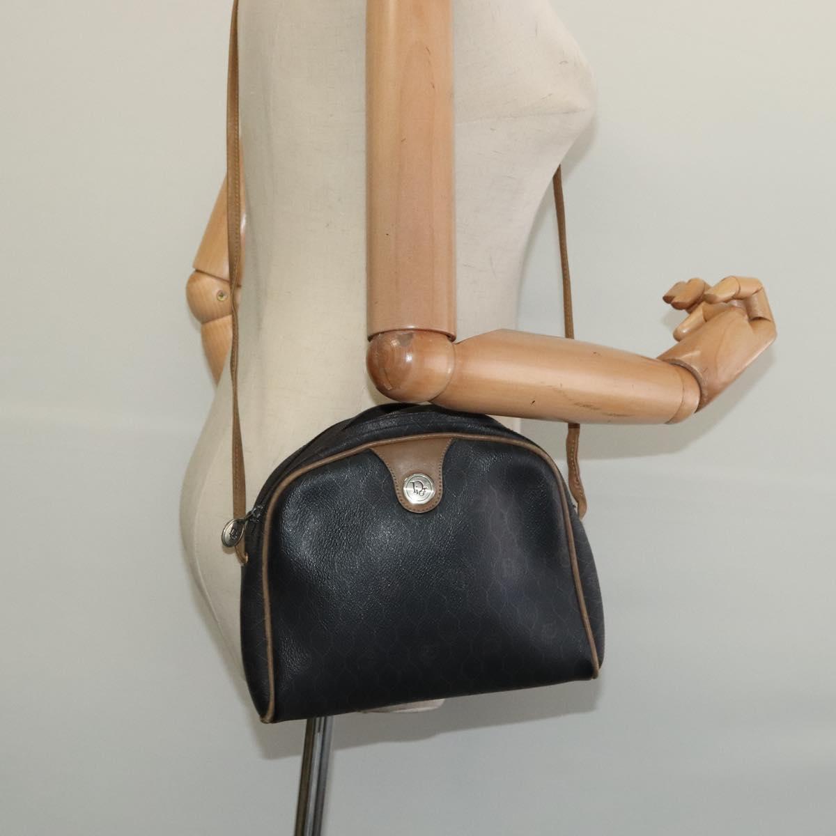 Christian Dior Honeycomb Canvas Shoulder Bag PVC Leather Black Auth ep9393