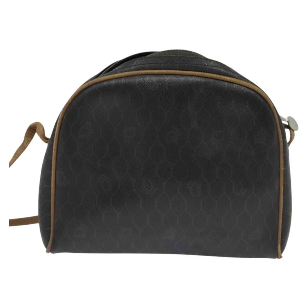 Christian Dior Honeycomb Canvas Shoulder Bag PVC Leather Black Auth ep9393