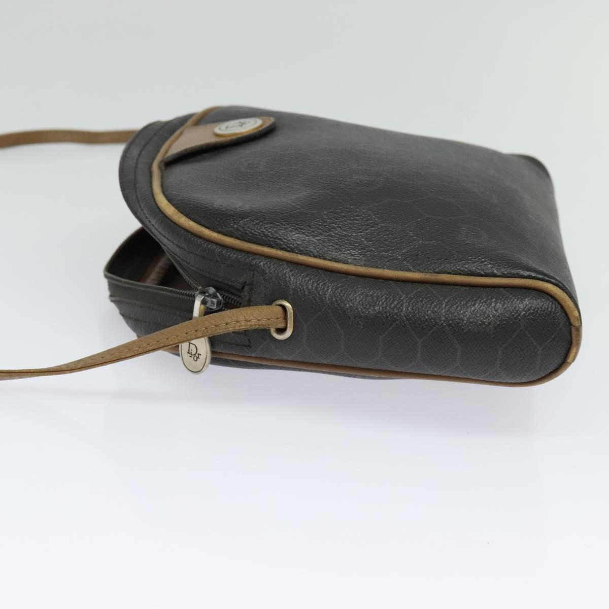 Christian Dior Honeycomb Canvas Shoulder Bag PVC Leather Black Auth ep9393