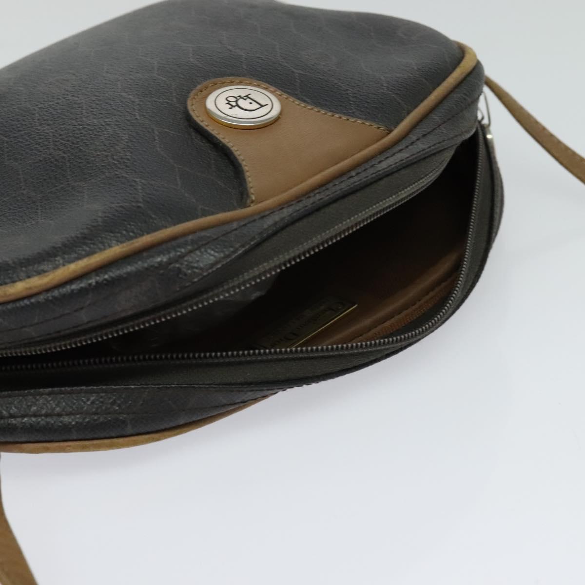 Christian Dior Honeycomb Canvas Shoulder Bag PVC Leather Black Auth ep9393