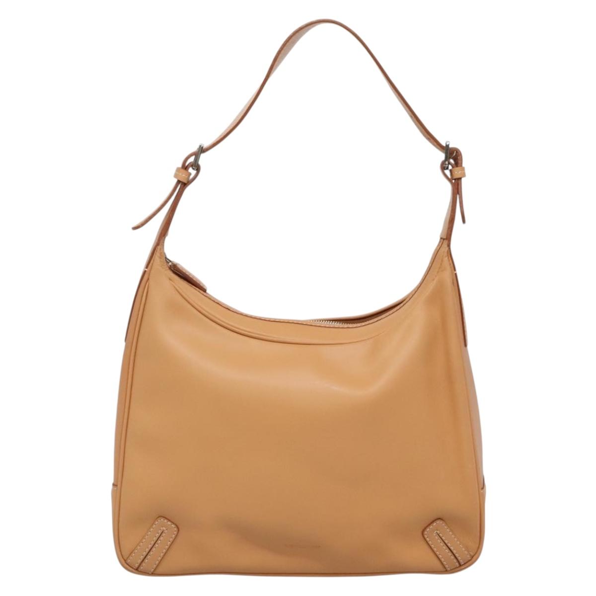 BURBERRY Shoulder Bag Leather Beige Silver Auth ep9425