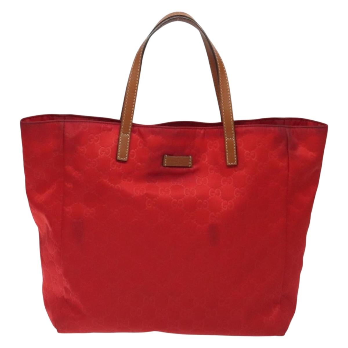 GUCCI GG Canvas Tote Bag Nylon Gold Red 282489 Auth ep9426