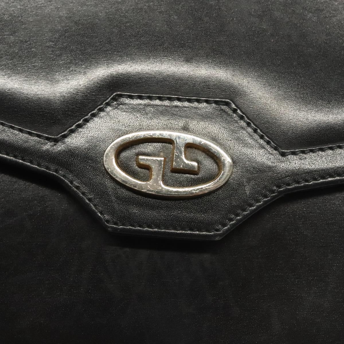GUCCI Chain Shoulder Bag Leather Black Gold Auth ep9431