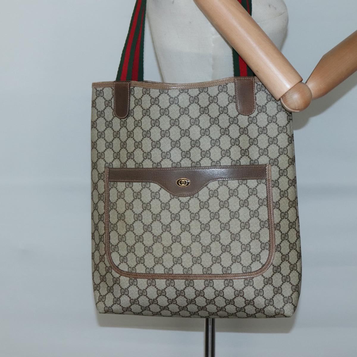 GUCCI GG Supreme Web Sherry Line Tote Bag PVC Beige Gold 39 02 0031 Auth ep9436