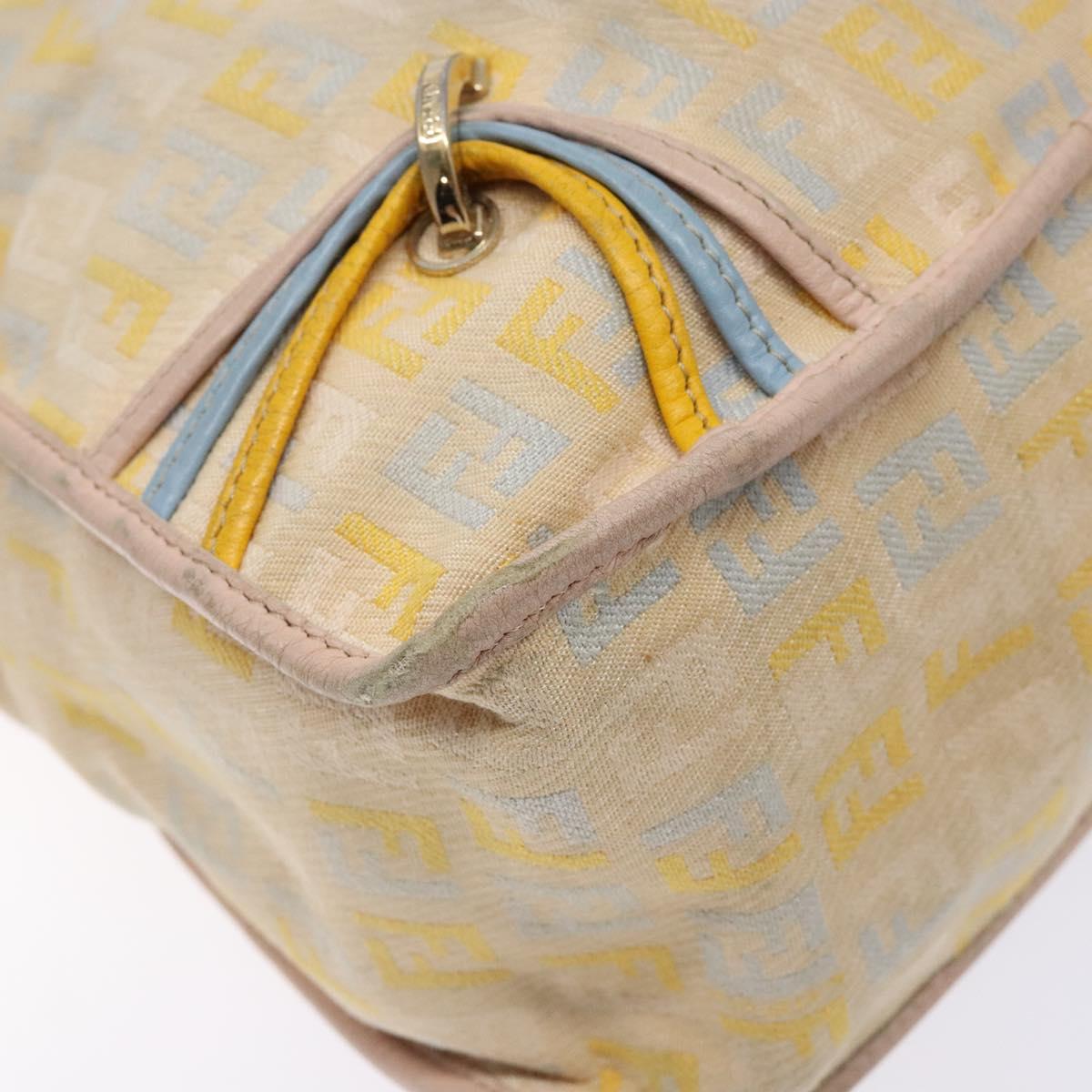 FENDI Zucchino Canvas Shoulder Bag Beige Gold Auth ep9438