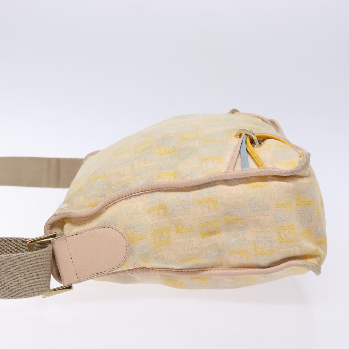 FENDI Zucchino Canvas Shoulder Bag Beige Gold Auth ep9438