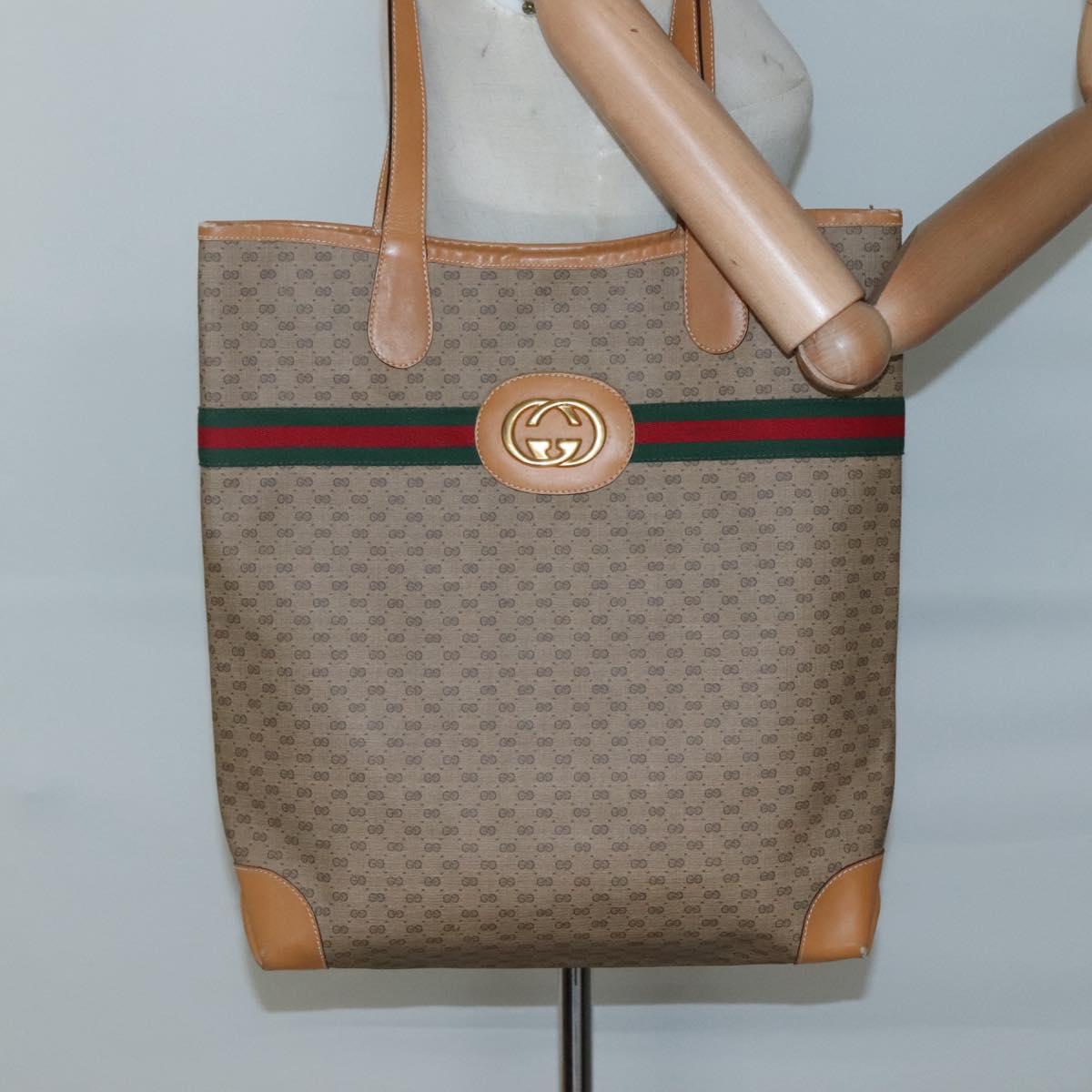 GUCCI Micro GG Supreme Web Sherry Line Bag PVC Beige Gold Auth ep9489
