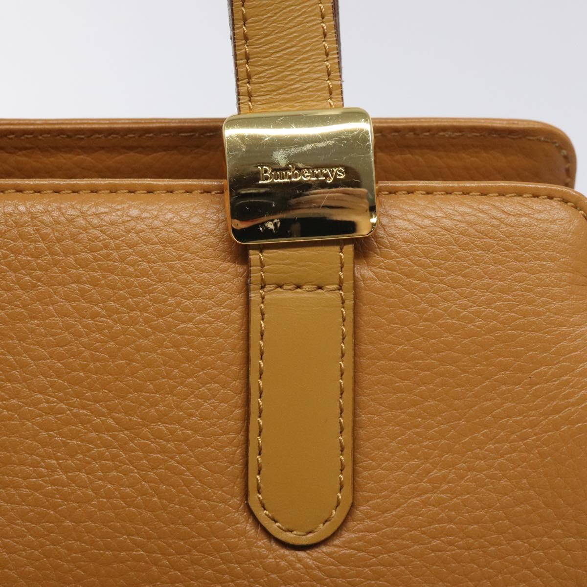 Burberrys Hand Bag Leather Brown Gold Auth ep9513