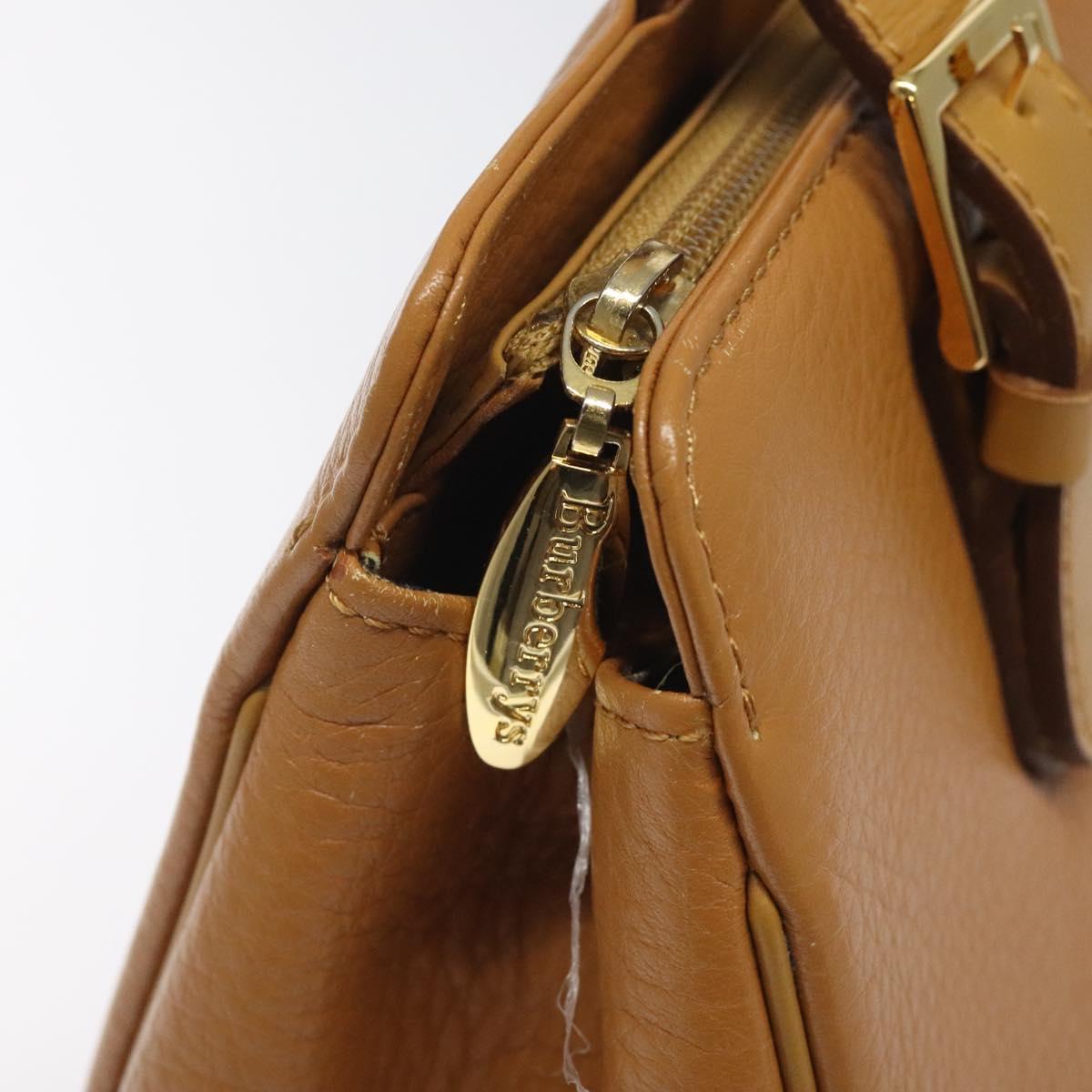 Burberrys Hand Bag Leather Brown Gold Auth ep9513