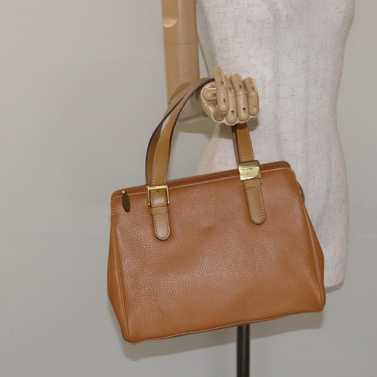 Burberrys Hand Bag Leather Brown Gold Auth ep9513