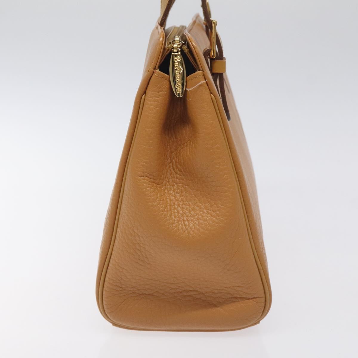 Burberrys Hand Bag Leather Brown Gold Auth ep9513