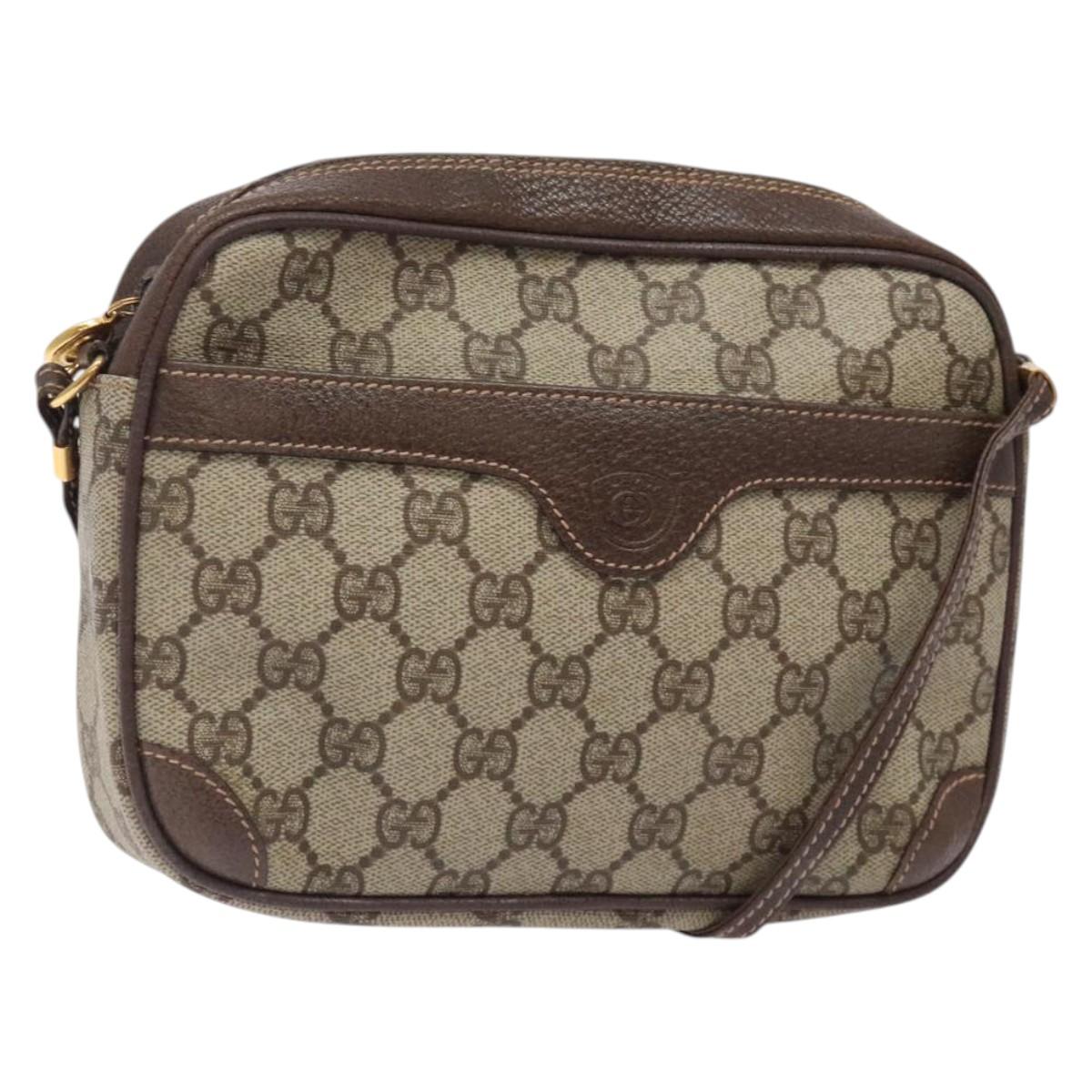 GUCCI GG Supreme Shoulder Bag PVC Beige Gold Auth ep9519