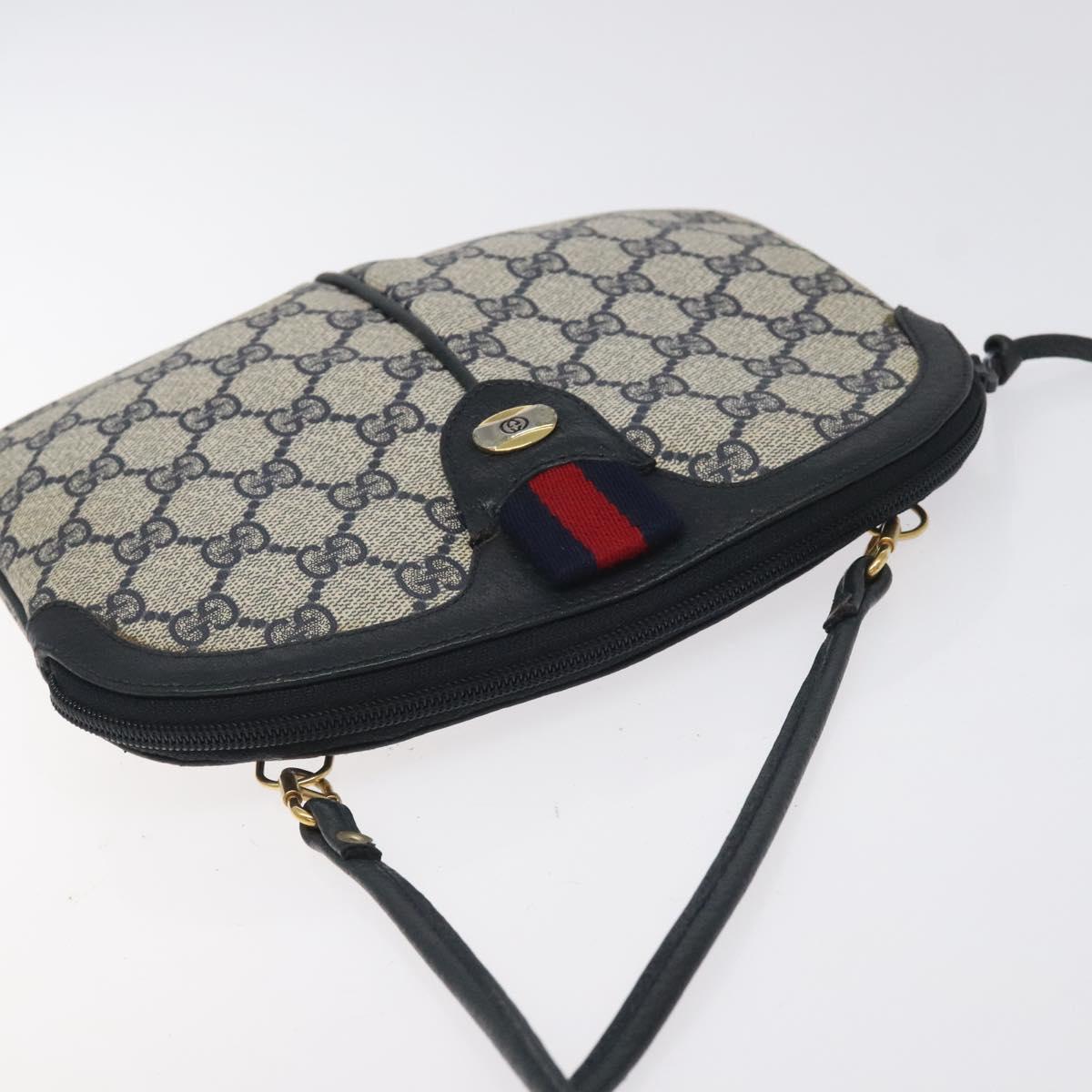 GUCCI GG Supreme Sherry Line Shoulder Bag PVC Navy Gold 68 02 047 Auth ep9524