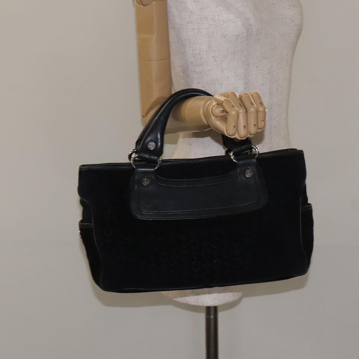 CELINE C Macadam Canvas Boogie bag Hand Bag Black Silver Auth ep9525