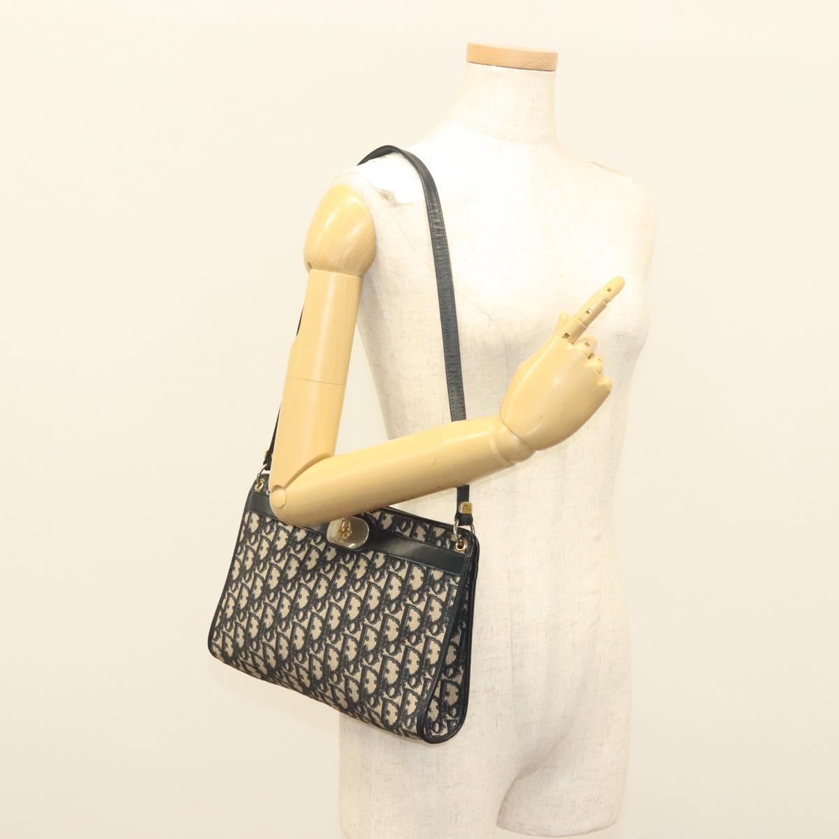 Christian Dior Trotter Canvas Shoulder Bag Navy Gold Auth ep9528