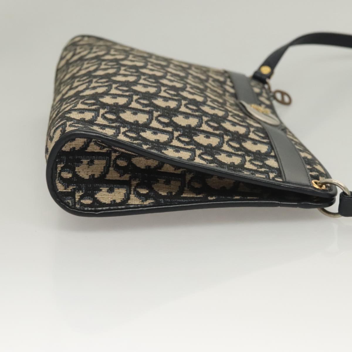 Christian Dior Trotter Canvas Shoulder Bag Navy Gold Auth ep9528